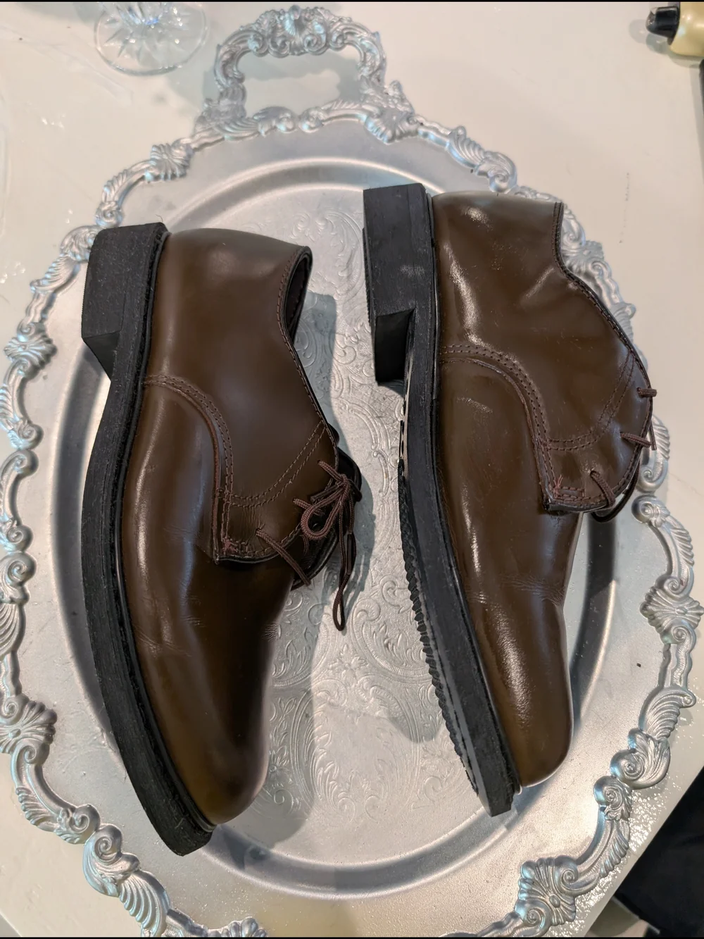Capps Men's Brown Lace-Up Derby Shoes with Polished Leather Finish Size 8.5